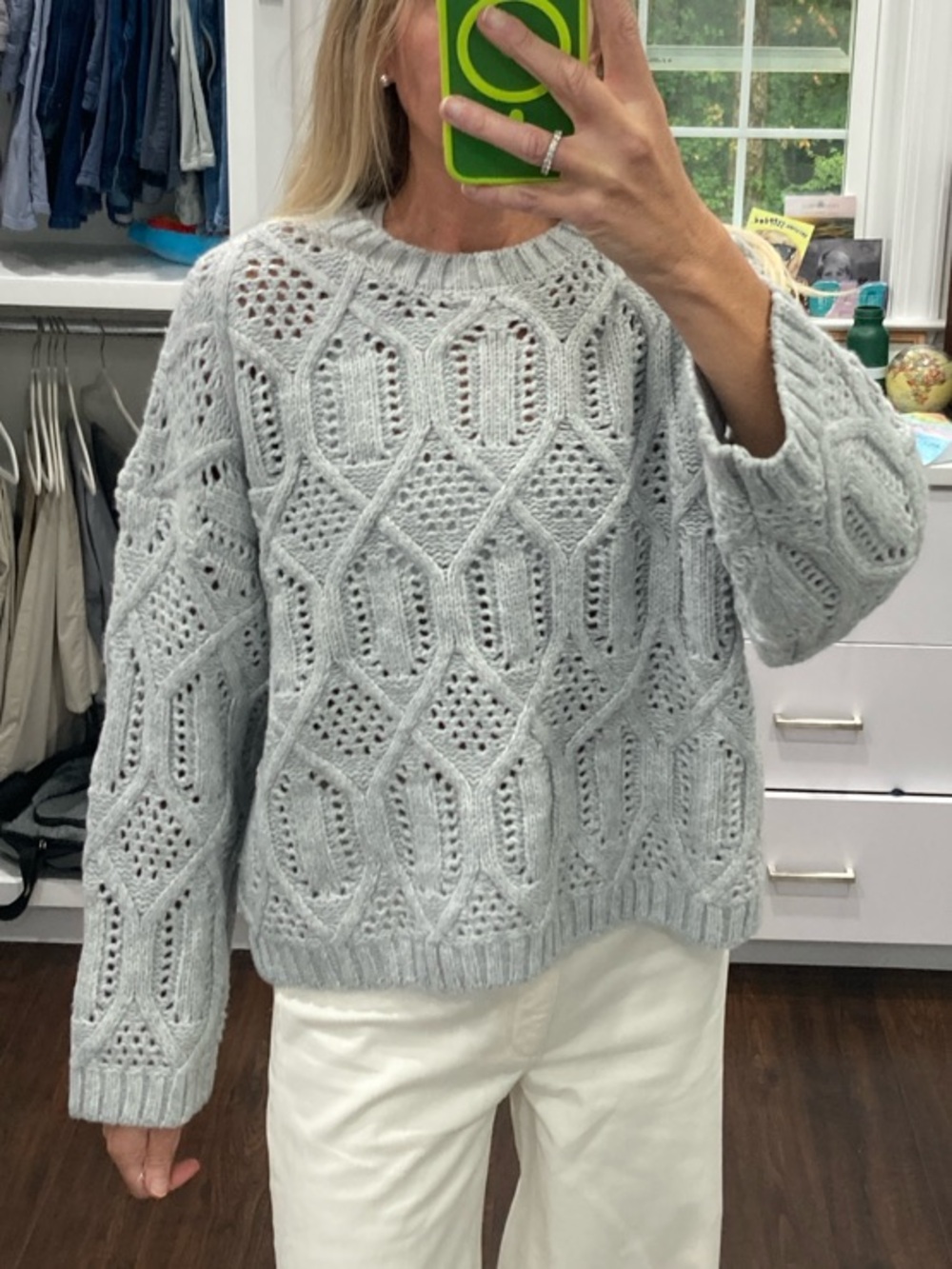 ESQUALO Light Gray Open-Knit Crewneck Sweater
